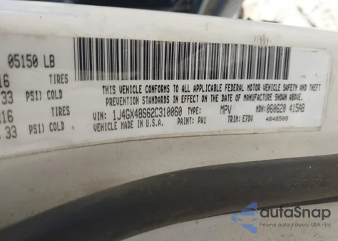 2002 Jeep Grand Cherokee Laredo from USA, damaged, VIN 1J4GX48S62C310060